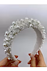 İşlemeli İncili Geniş Taç - Mediha Cambaz Bridal