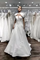 Jilian Omuz Detaylı Saten A Kesim Gelinlik - Mediha Cambaz Bridal