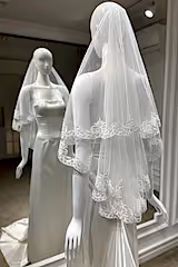Joel Kenar Ucu Dantelli Kırık Beyaz Kısa Kloş Duvak - Mediha Cambaz Bridal