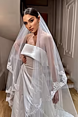 Joelin Kırık Beyaz Kenar Ucu Dantelli Uzun Kloş Duvak - Mediha Cambaz Bridal