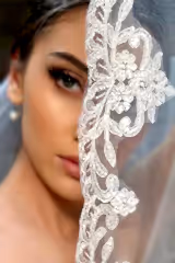 Joelin Kırık Beyaz Kenar Ucu Dantelli Uzun Kloş Duvak - Mediha Cambaz Bridal