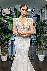 Kacie Çiçekli Dantel Uzun Kol Balık Gelinlik - Mediha Cambaz Bridal
