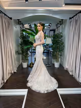 Kacie Çiçekli Dantel Uzun Kol Balık Gelinlik - Mediha Cambaz Bridal