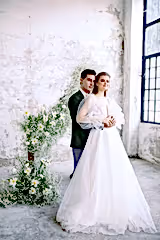 Karen Puan Drapeli Balon Kol A Kesim Gelinlik - Mediha Cambaz Bridal