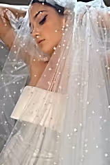 Karl İnci İşlemeli Uzun Hayal Tül Duvak - Mediha Cambaz Bridal
