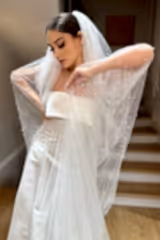 Karl İnci İşlemeli Uzun Hayal Tül Duvak - Mediha Cambaz Bridal