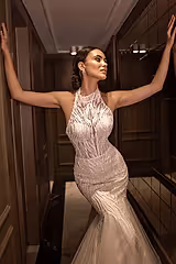 Keila Halter Yaka Dantel İşlemeli Balık Gelinlik - Mediha Cambaz Bridal