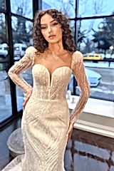 Kenndey İşlemeli Dantel M Yaka Balık Gelinlik - Mediha Cambaz Bridal