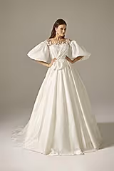 Lacie Saten Balon Kol A Kesim Gelinlik - Mediha Cambaz Bridal
