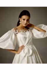 Lacie Saten Balon Kol A Kesim Gelinlik - Mediha Cambaz Bridal