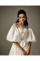 Lacie Saten Balon Kol A Kesim Gelinlik - Mediha Cambaz Bridal