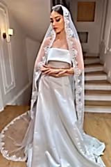 Laures Kenar Ucu Dantelli Kırık Beyaz Uzun Rahibe Duvak - Mediha Cambaz Bridal