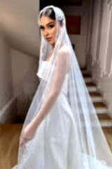 Laures Kenar Ucu Dantelli Kırık Beyaz Uzun Rahibe Duvak - Mediha Cambaz Bridal