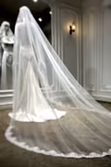 Laures Kenar Ucu Dantelli Kırık Beyaz Uzun Rahibe Duvak - Mediha Cambaz Bridal