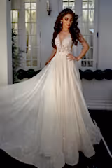 Lena Simli Dantel V Yaka A Kesim Gelinlik - Mediha Cambaz Bridal