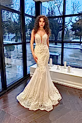 Lexi Dantel V Yaka Askılı Balık Gelinlik - Mediha Cambaz Bridal