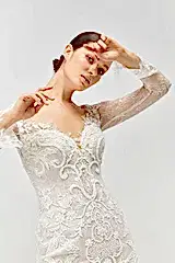 Lila Fransız Dantel Uzun Kol Balık Gelinlik - Mediha Cambaz Bridal