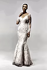 Lila Fransız Dantel Uzun Kol Balık Gelinlik - Mediha Cambaz Bridal