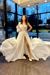 Lola Şifon M Yaka Tek Kol Düz Kesim Gelinlik - Mediha Cambaz Bridal
