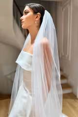 Lucy Kırık Beyaz Büzgülü Saydam Uzun İpek Tül Duvak - Mediha Cambaz Bridal