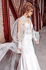 Lux Üç Boyutlu Dantel Balon Kol Balık Gelinlik - Mediha Cambaz Bridal