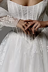 Mary Korsajlı Balon Kollu Dantelli A Kesim Gelinlik - Mediha Cambaz Bridal