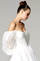 Mary Korsajlı Balon Kollu Dantelli A Kesim Gelinlik - Mediha Cambaz Bridal