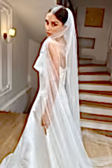 Matilda Kırık Beyaz Seyrek İnci İşlemeli Uzun Duvak - Mediha Cambaz Bridal