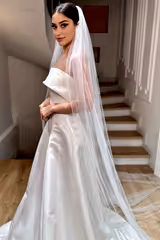 Matilda Kırık Beyaz Seyrek İnci İşlemeli Uzun Duvak - Mediha Cambaz Bridal