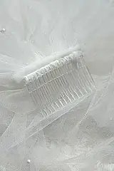 Matilda Kırık Beyaz Seyrek İnci İşlemeli Uzun Duvak - Mediha Cambaz Bridal