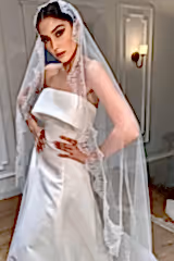 Meusa Fransız Dantelli Oval Uzun Rahibe Duvak - Mediha Cambaz Bridal