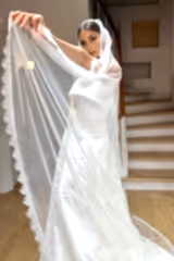 Mika Kenar Ucu Fransız Dantelli Uzun Rahibe Duvak - Mediha Cambaz Bridal