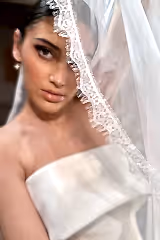 Mika Kenar Ucu Fransız Dantelli Uzun Rahibe Duvak - Mediha Cambaz Bridal