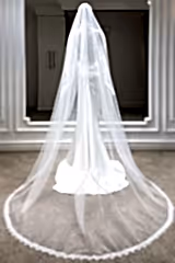 Mika Kenar Ucu Fransız Dantelli Uzun Rahibe Duvak - Mediha Cambaz Bridal