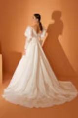 Minso 22 Fransız Dantel Drapeli A Kesim Gelinlik - Mediha Cambaz Bridal