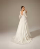 Minso Saten Drapeli Uzun Kol A Kesim Gelinlik - Mediha Cambaz Bridal