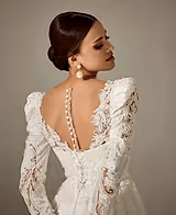 Minso Saten Drapeli Uzun Kol A Kesim Gelinlik - Mediha Cambaz Bridal