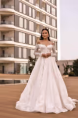 Nadia Fransız Dantel Uzun Kollu A Kesim Gelinlik - Mediha Cambaz Bridal