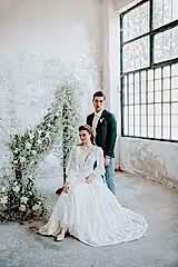 Naturel Balon Kol Vintage Bohem A Kesim Gelinlik - Mediha Cambaz Bridal