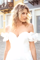Nessla Işıltılı Fırfır Kollu Kalp Yaka Balık Gelinlik - Mediha Cambaz Bridal