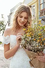 Nessla Işıltılı Fırfır Kollu Kalp Yaka Balık Gelinlik - Mediha Cambaz Bridal