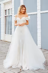 Nessla Işıltılı Fırfır Kollu Kalp Yaka Balık Gelinlik - Mediha Cambaz Bridal