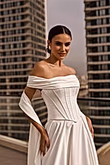 Nicole Straplez Drape Detaylı Saten A Kesim Gelinlik - Mediha Cambaz Bridal