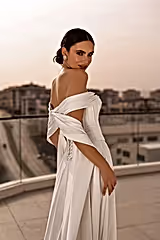 Nicole Straplez Drape Detaylı Saten A Kesim Gelinlik - Mediha Cambaz Bridal