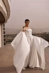 Nicole Straplez Drape Detaylı Saten A Kesim Gelinlik - Mediha Cambaz Bridal