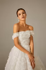Opa Dantel Kayık Yaka Prenses Model Gelinlik - Mediha Cambaz Bridal