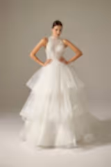 Ortega Halter Yaka Dantel Tül Bohem Gelinlik - Mediha Cambaz Bridal