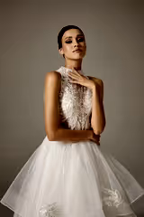 Ortega Halter Yaka Dantel Tül Bohem Gelinlik - Mediha Cambaz Bridal