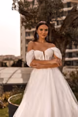 Panjin Düşük Kollu Işıltı Tül Detaylı Helenistik Gelinlik - Mediha Cambaz Bridal