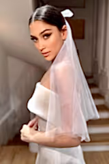 Parker Kırık Beyaz Fiyonklu Kısa İpek Tül Duvak - Mediha Cambaz Bridal